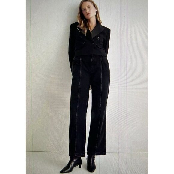 Madewell Trouser The Perfect Wide Leg Jean Seam Edition Black Naylor Wash Sz 30 - Picture 2 of 16